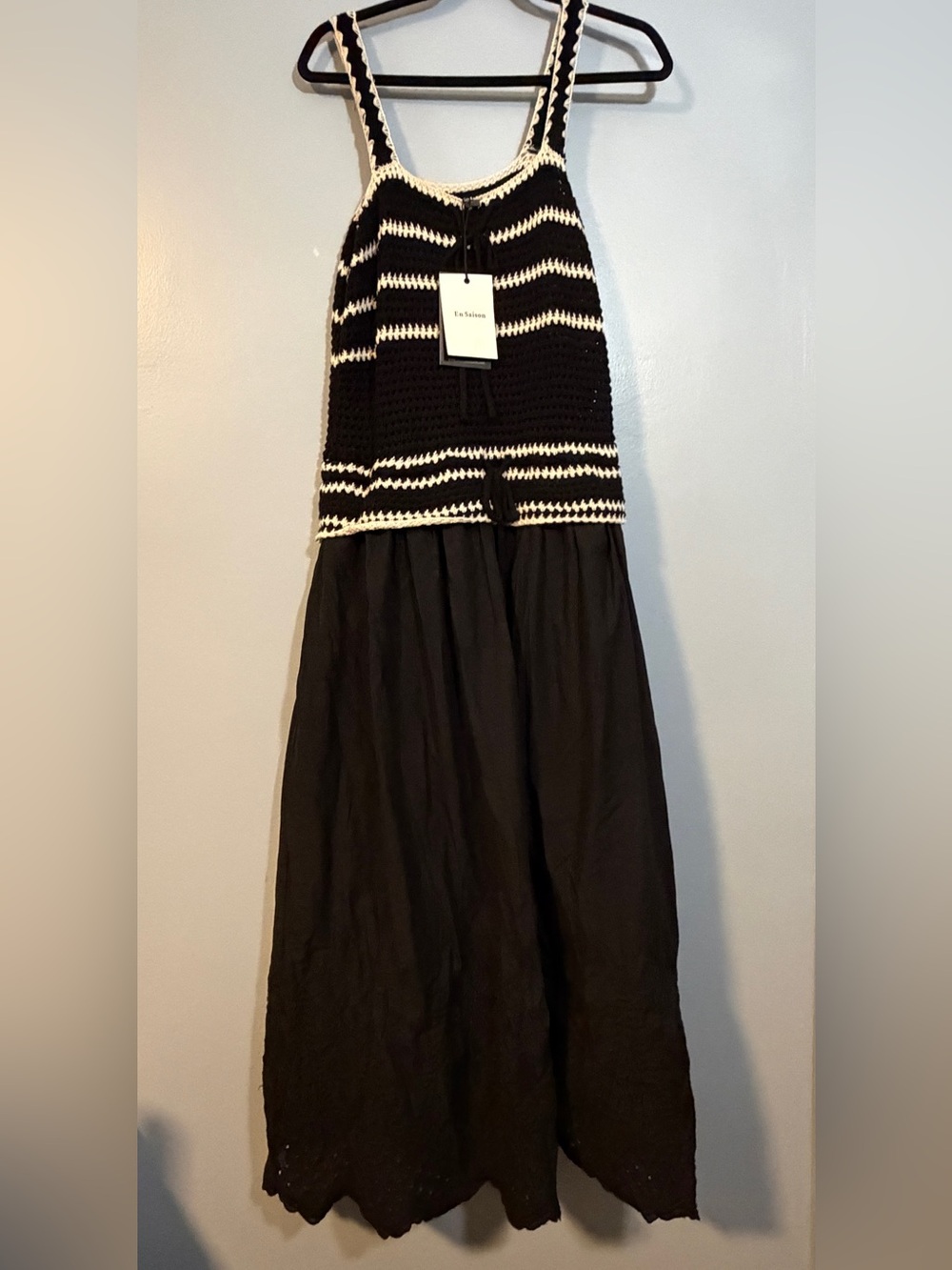 En Saison Black Maxi Skirt with Black and White Crochet Bodice